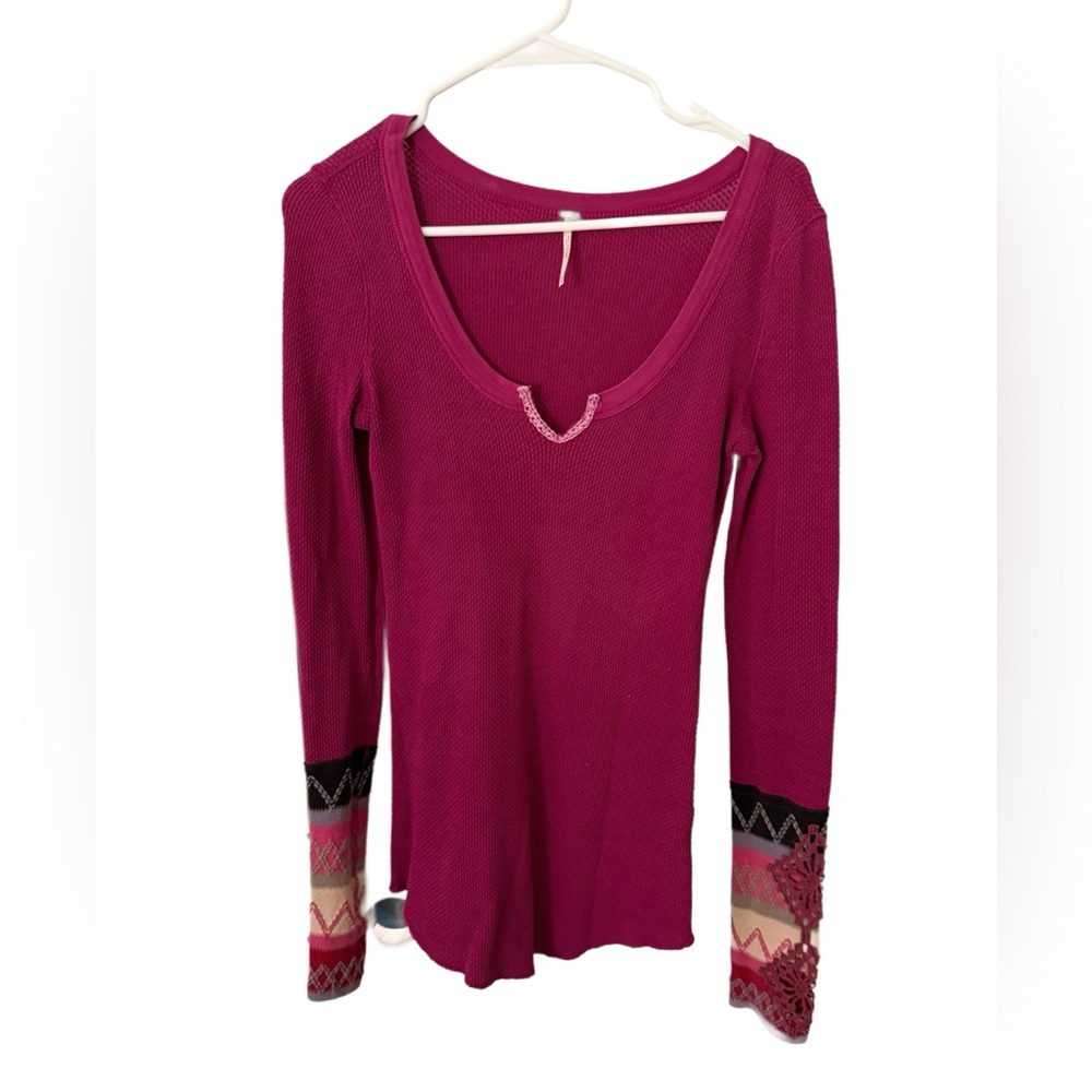 Free People Red Fitted Long Sleeve Blouse